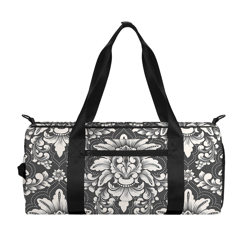 Grey Damask Pattern Print Gym Bag