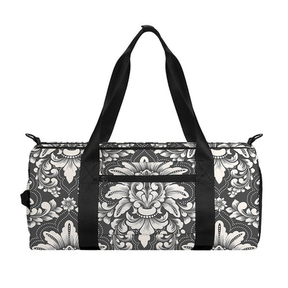Grey Damask Pattern Print Gym Bag