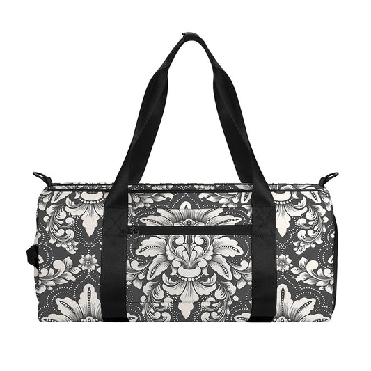 Grey Damask Pattern Print Gym Bag