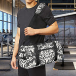 Grey Damask Pattern Print Gym Bag