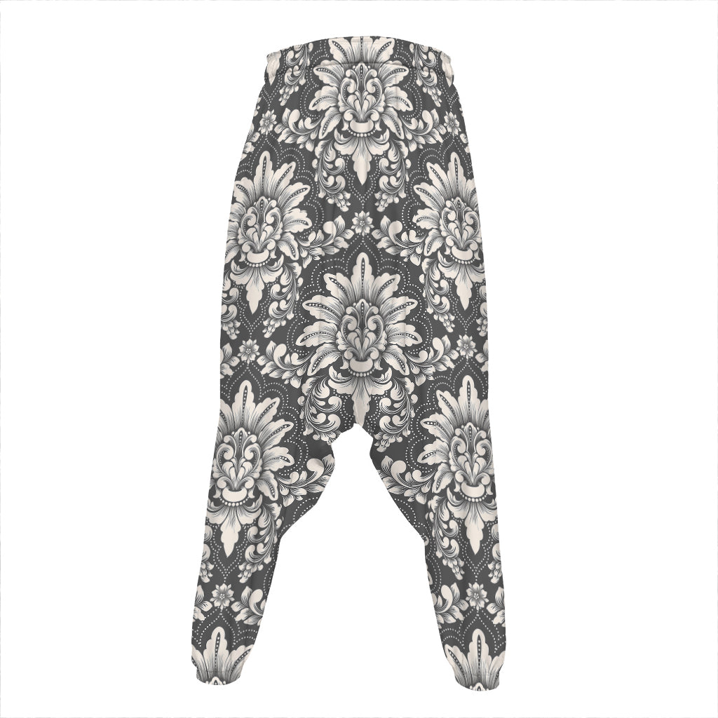 Grey Damask Pattern Print Hammer Pants