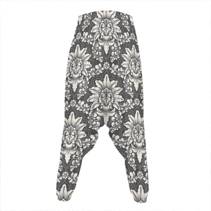 Grey Damask Pattern Print Hammer Pants