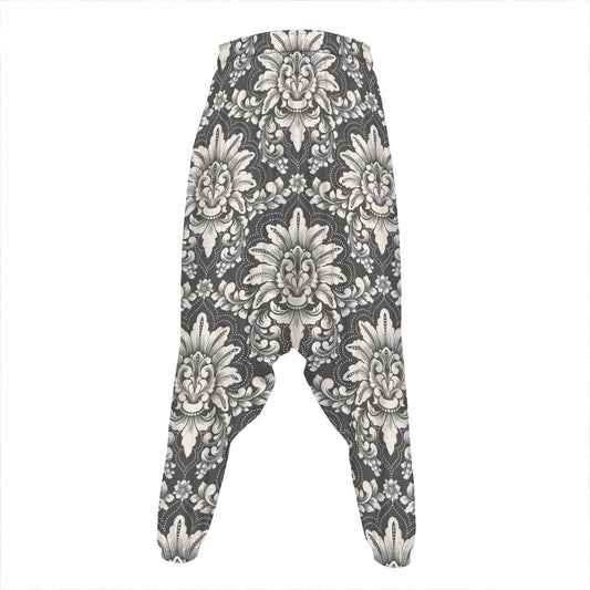 Grey Damask Pattern Print Hammer Pants