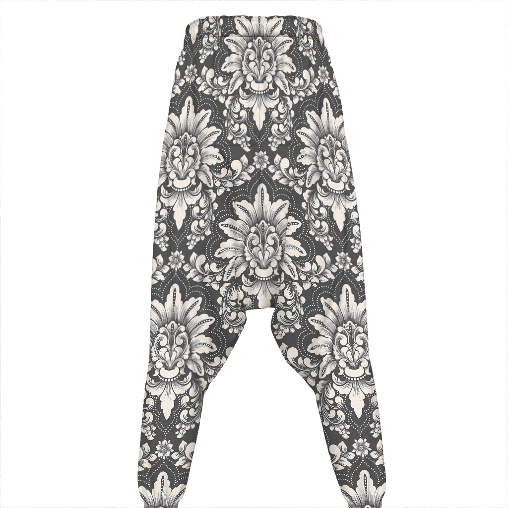 Grey Damask Pattern Print Hammer Pants