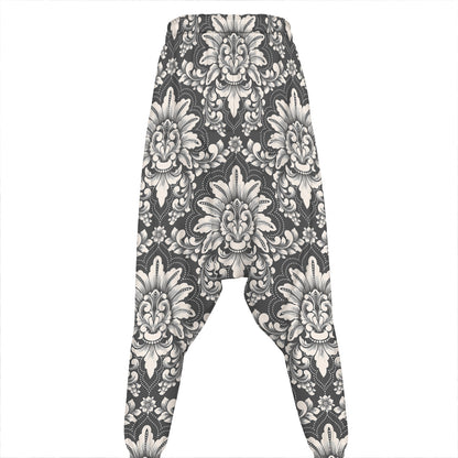 Grey Damask Pattern Print Hammer Pants