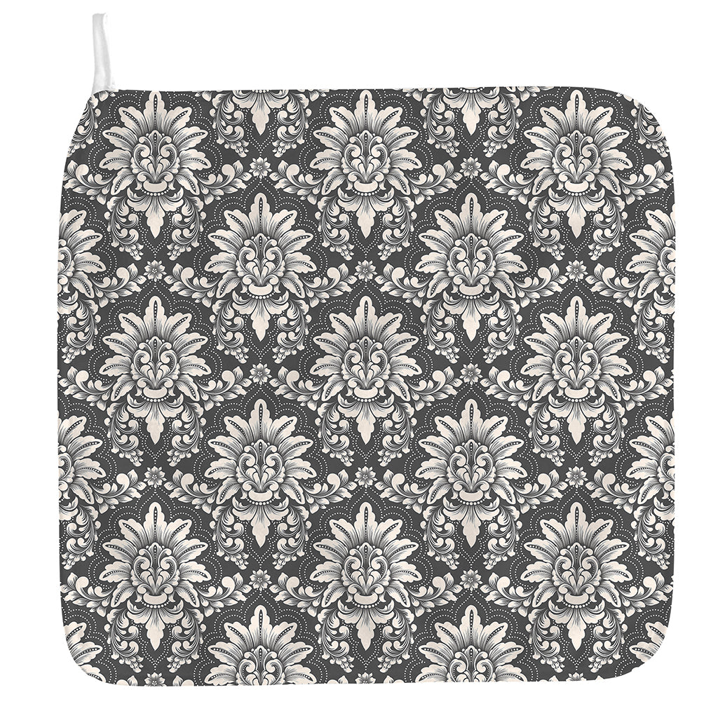 Grey Damask Pattern Print Hand Towel