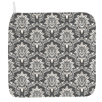 Grey Damask Pattern Print Hand Towel