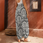 Grey Damask Pattern Print Harem Pants