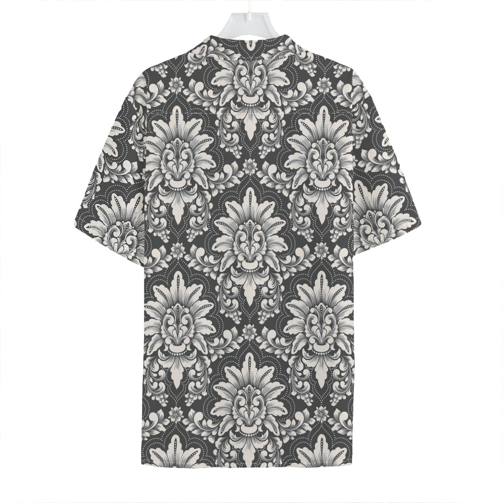 Grey Damask Pattern Print Hawaiian Shirt