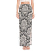 Grey Damask Pattern Print High Slit Maxi Skirt