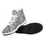 Grey Damask Pattern Print High Top Leather Sneakers