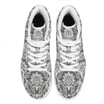 Grey Damask Pattern Print High Top Leather Sneakers