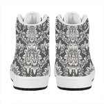 Grey Damask Pattern Print High Top Leather Sneakers