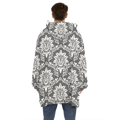 Grey Damask Pattern Print Hoodie Blanket