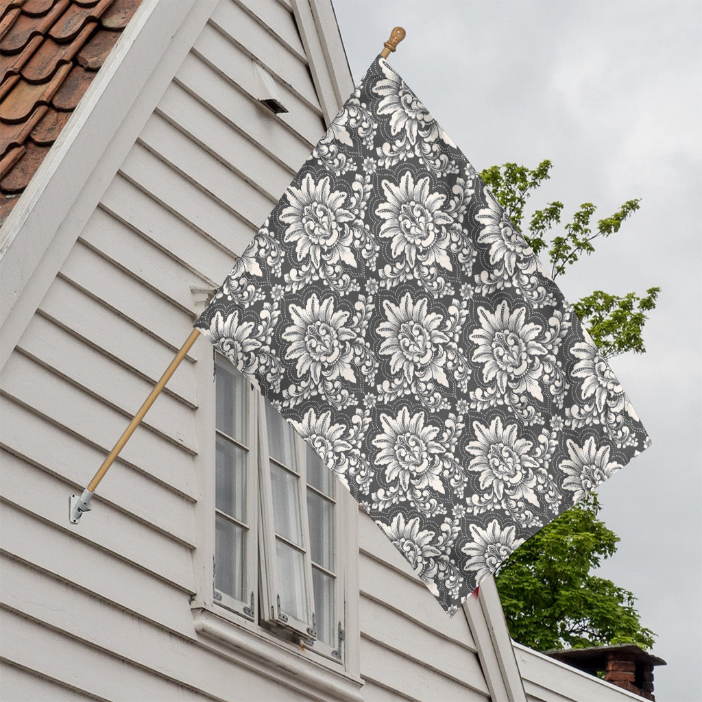 Grey Damask Pattern Print House Flag