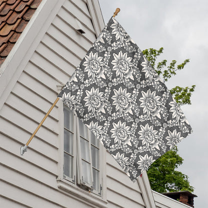 Grey Damask Pattern Print House Flag