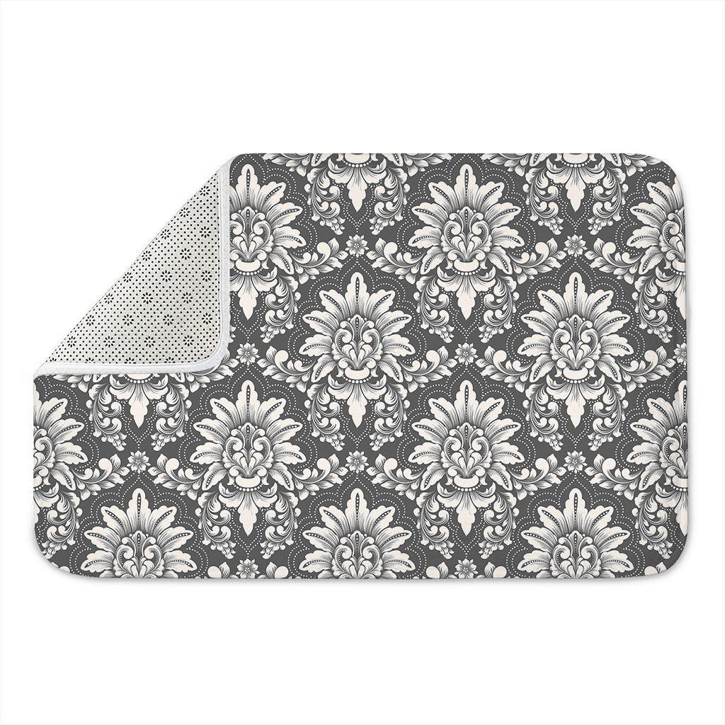 Grey Damask Pattern Print Indoor Door Mat
