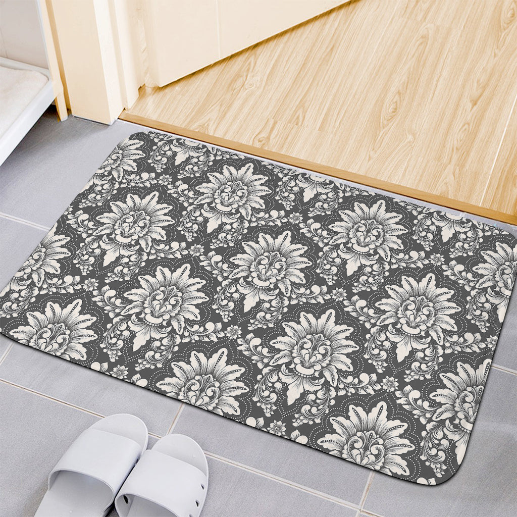 Grey Damask Pattern Print Indoor Door Mat