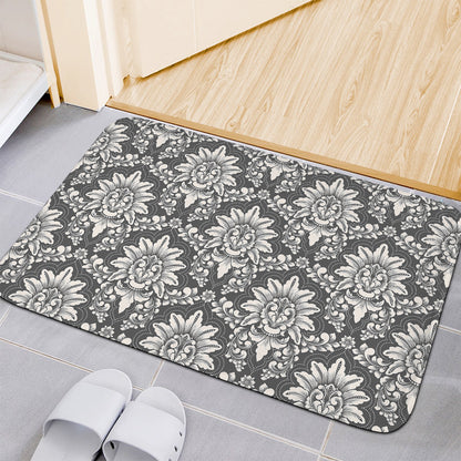 Grey Damask Pattern Print Indoor Door Mat