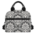 Grey Damask Pattern Print Insulated Lunch Bag
