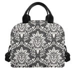 Grey Damask Pattern Print Insulated Lunch Bag