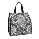 Grey Damask Pattern Print Insulated Lunch Tote