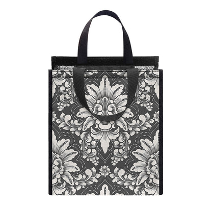 Grey Damask Pattern Print Insulated Lunch Tote