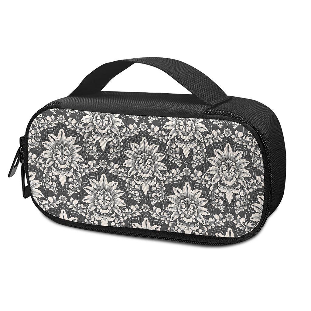 Grey Damask Pattern Print Insulin Cooler Travel Case