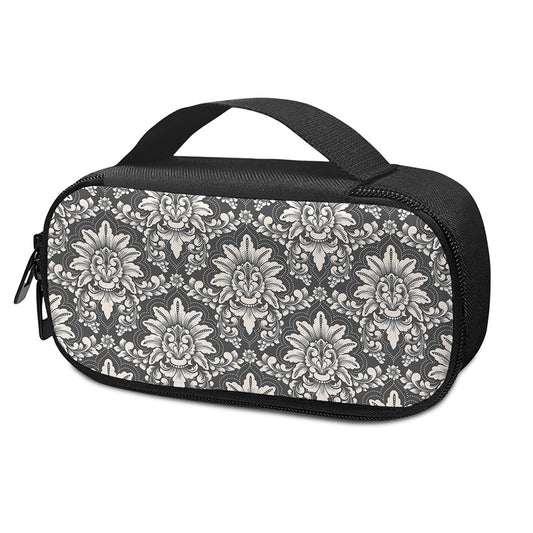 Grey Damask Pattern Print Insulin Cooler Travel Case