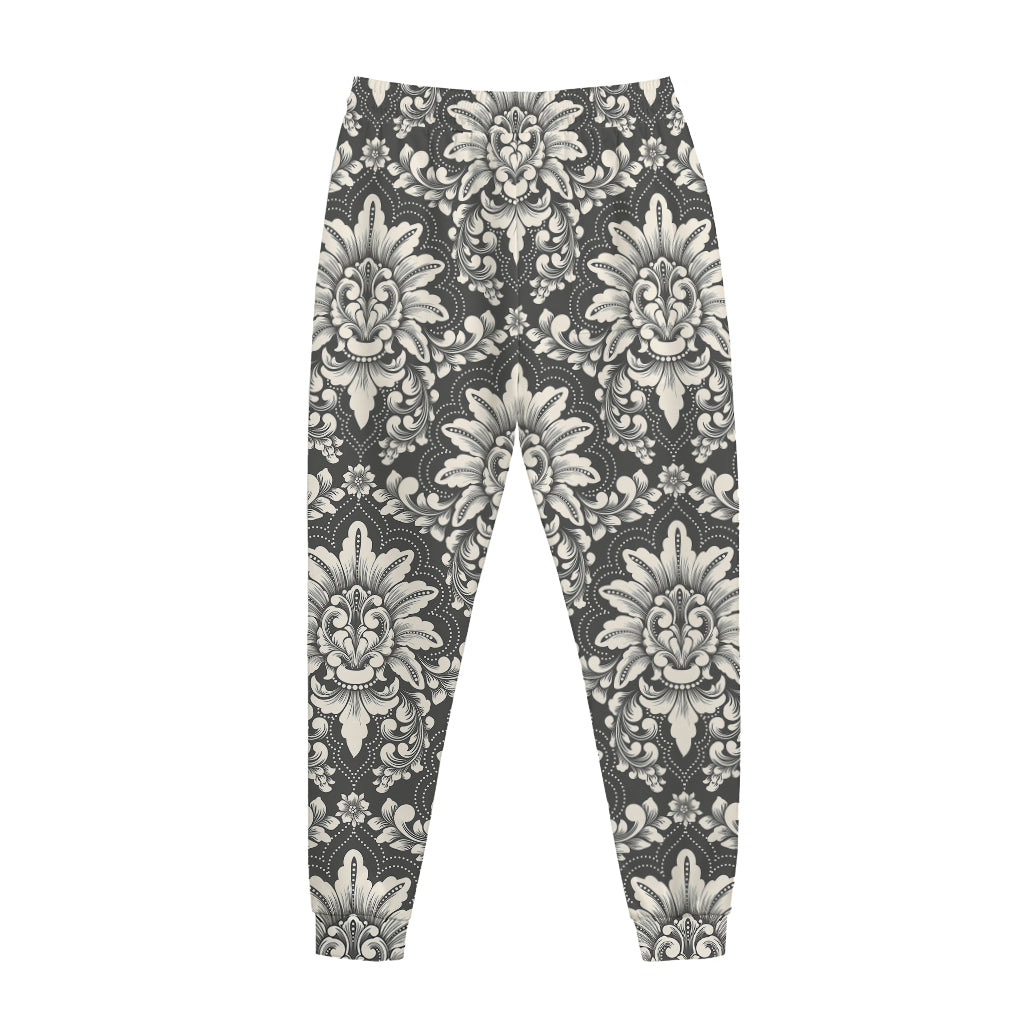 Grey Damask Pattern Print Jogger Pants