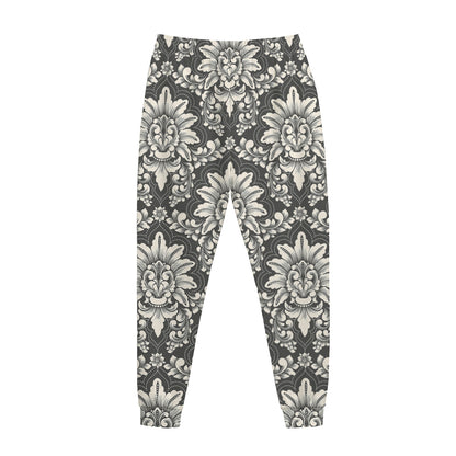 Grey Damask Pattern Print Jogger Pants