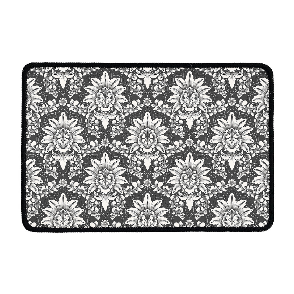 Grey Damask Pattern Print Kitchen Mat