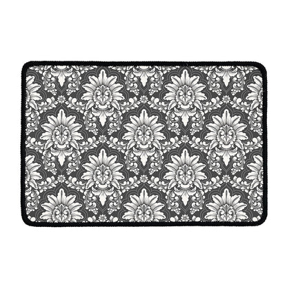 Grey Damask Pattern Print Kitchen Mat