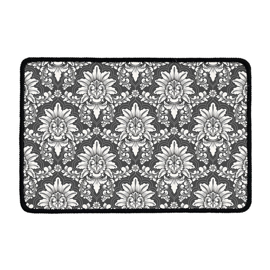 Grey Damask Pattern Print Kitchen Mat