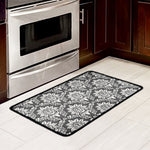 Grey Damask Pattern Print Kitchen Mat