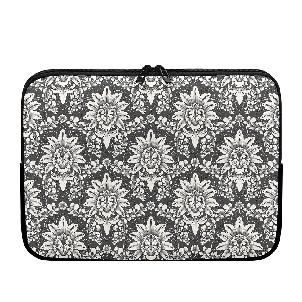 Grey Damask Pattern Print Laptop Sleeve