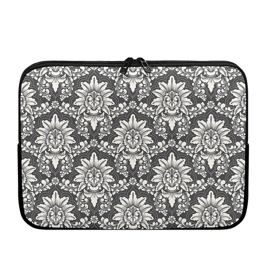 Grey Damask Pattern Print Laptop Sleeve