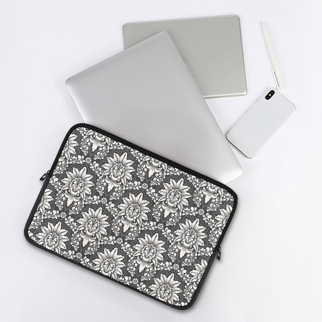 Grey Damask Pattern Print Laptop Sleeve