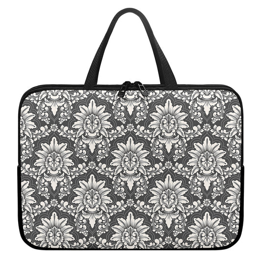 Grey Damask Pattern Print Laptop Sleeve With Handle