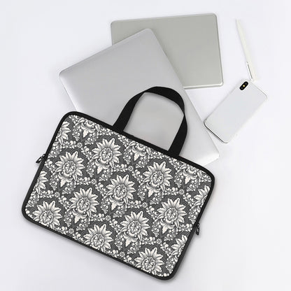 Grey Damask Pattern Print Laptop Sleeve With Handle