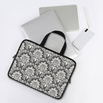 Grey Damask Pattern Print Laptop Sleeve With Handle