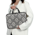 Grey Damask Pattern Print Laptop Sleeve With Handle