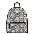 Grey Damask Pattern Print Leather Backpack