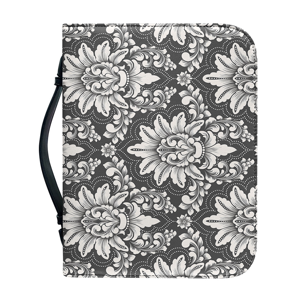 Grey Damask Pattern Print Leather Bible Cover