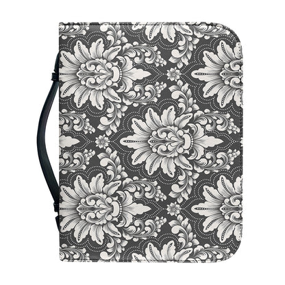 Grey Damask Pattern Print Leather Bible Cover