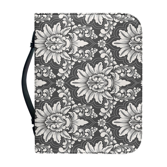 Grey Damask Pattern Print Leather Bible Cover