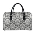 Grey Damask Pattern Print Leather Duffel Bag