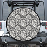 Grey Damask Pattern Print Leather Spare Tire Cover