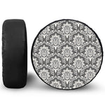 Grey Damask Pattern Print Leather Spare Tire Cover