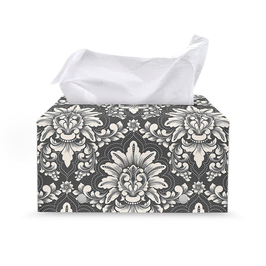 Grey Damask Pattern Print Leather Tissue Box Cover